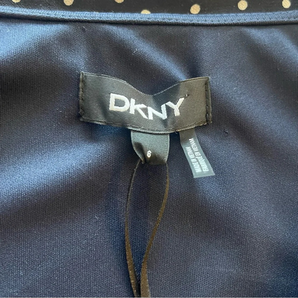 DKNY Navy Blue Polka Dot Collared Fit & Flare Long Sleeve Midi Dress Sz 6 - Picture 5 of 10